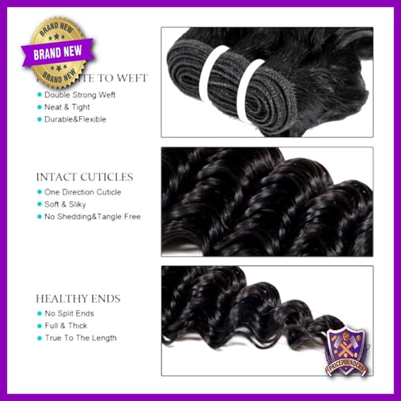 Deep Wave Human Hair Extensions 4 Bundles 12 Inch Virgin Hair